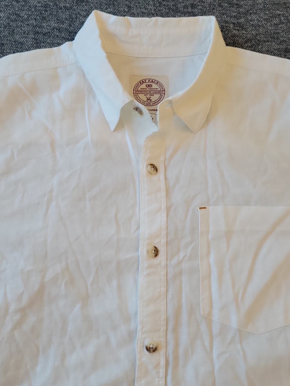 Fat Face Shirt Men's 2XL White Linen Blend Short Sleeve Pocket - Ships‎ from USA - Picture 3 of 7